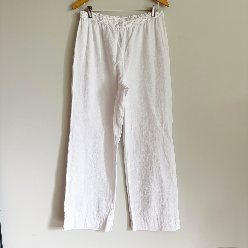 Soft Surroundings Wide Leg White Textured Pants Sz Medium Pull On Beach Resort